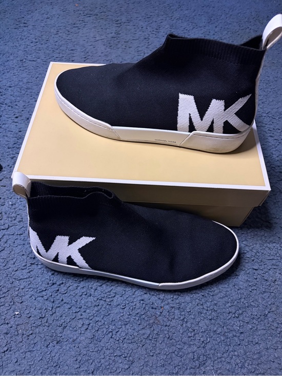 Michael Kors Shoes - Michael Kors Black Knit Sock Sneakers with White MK Logo